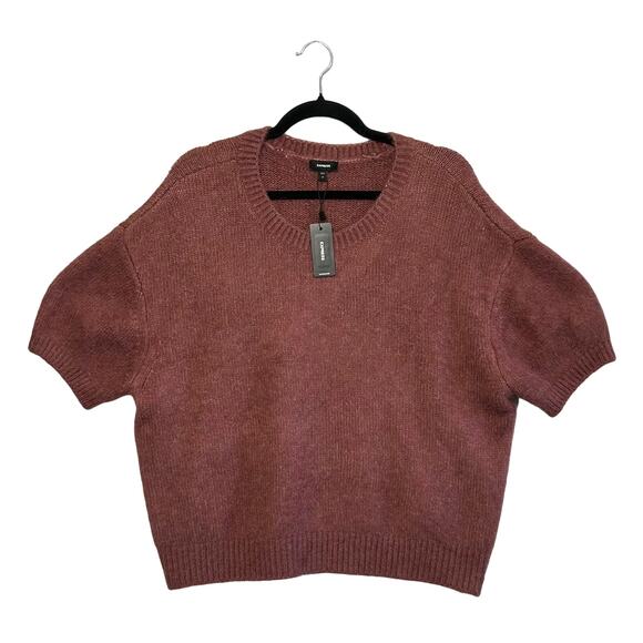 Express Crew Neck Short Puff Sleeve Sweater NWT Women's Sz M Ginger Soft Knit - Picture 1 of 8